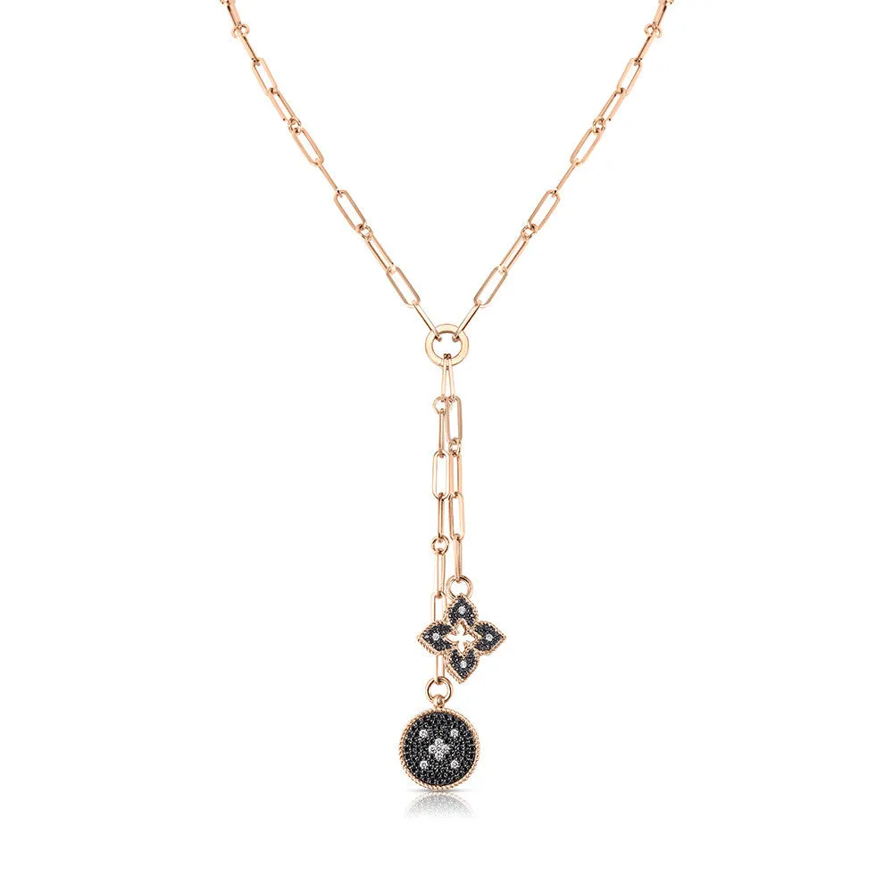 18K R VENETIAN PRINCESS BLACK AND WHITE DIAMOND DOUBLE MEDALLION NECKLACE
