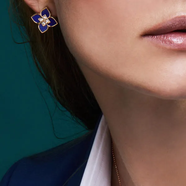 18K ROSE GOLD VENETIAN PRINCESS SMALL LAPIS & DIAMOND EARRINGS