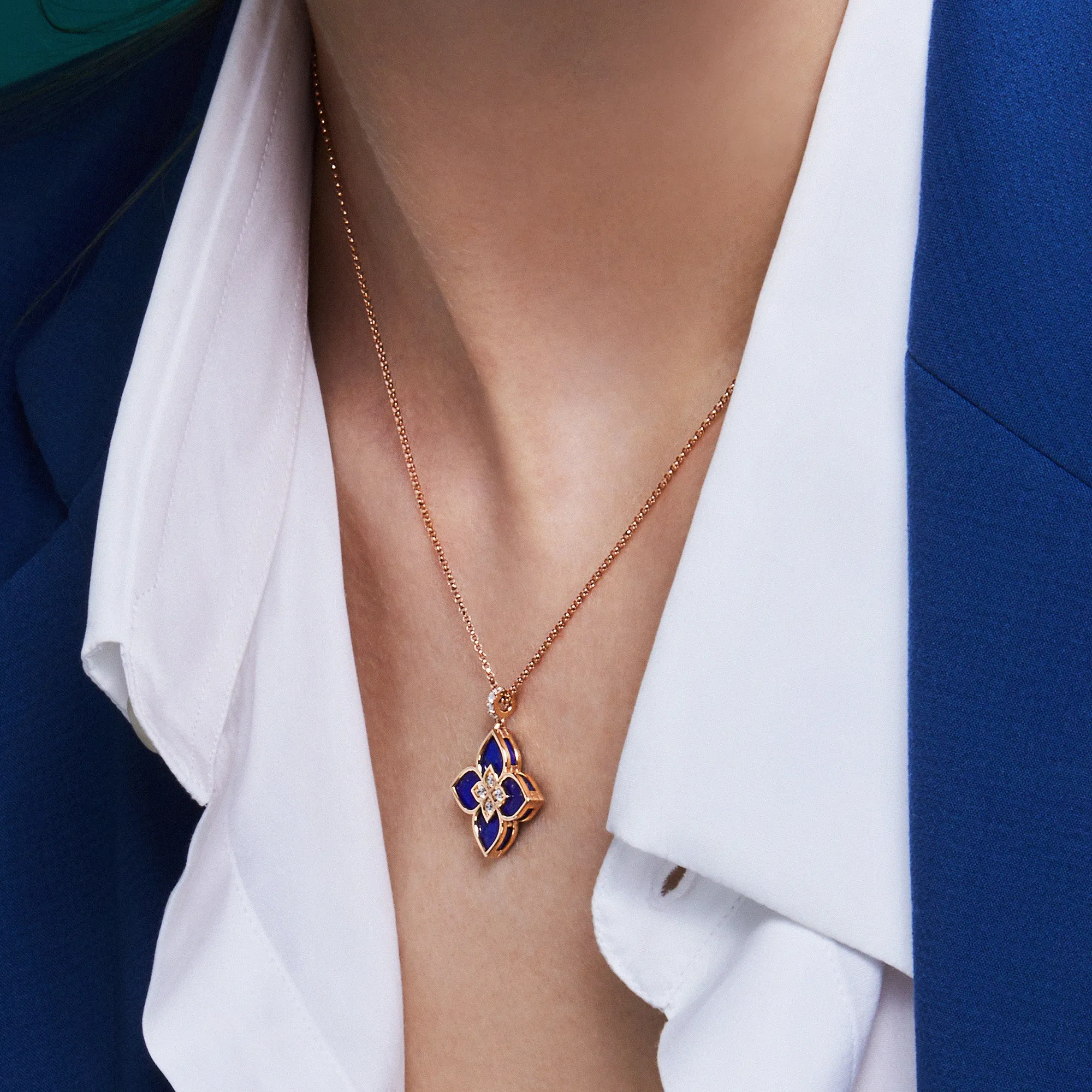 18K ROSE GOLD VENETIAN PRINCESS SMALL LAPIS & DIAMOND NECKLACE