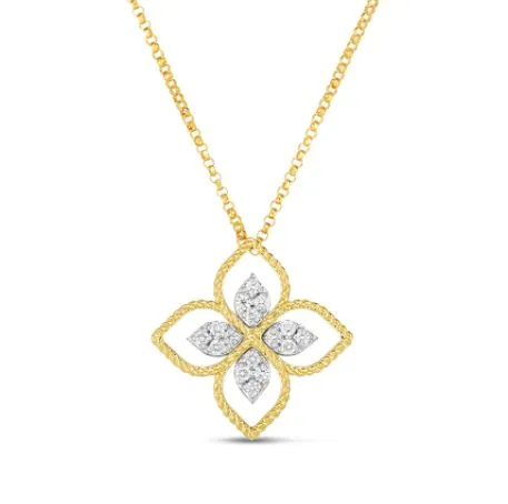 18K YELLOW GOLD AND DIAMOND PRINCESS FLOWER NECKLACE