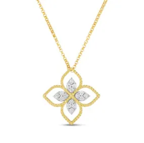 18K YELLOW GOLD AND DIAMOND PRINCESS FLOWER NECKLACE