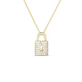 18K YELLOW GOLD DIAMOND PAVE ENCRUSTED LOCK PENDANT 0.30CT