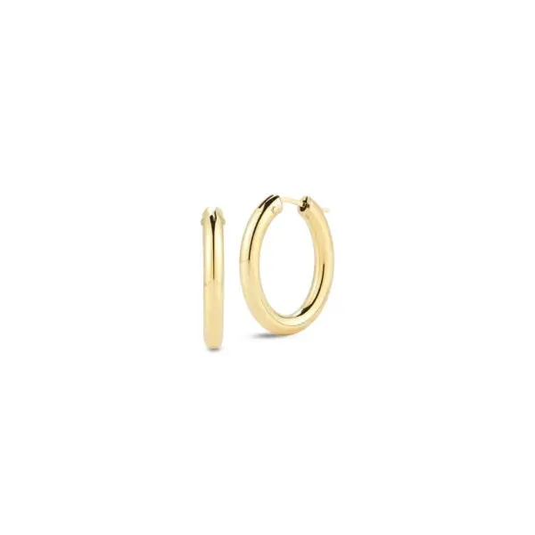 18K YELLOW GOLD MEDIUM HIGH POLISHED OVAL HOOP EARRINGS FROM THE GOLD COLLECTION