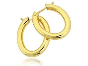 18K YELLOW GOLD MEDIUM HIGH POLISHED OVAL HOOP EARRINGS FROM THE GOLD COLLECTION