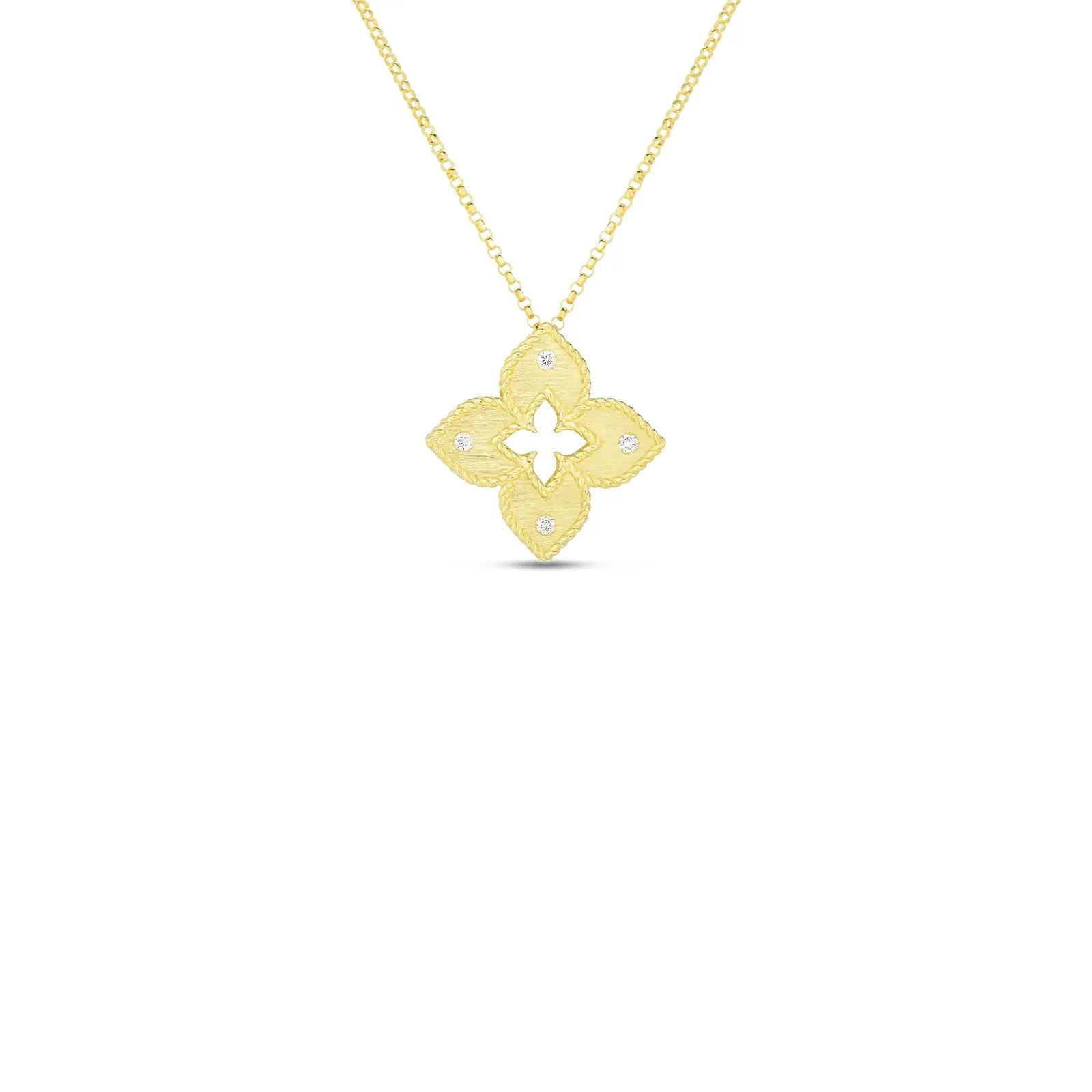 18K YELLOW GOLD PETITE VENETIAN PRINCESS SATIN & DIAMOND ACCENT FLOWER NECKLACE