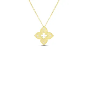 18K YELLOW GOLD PETITE VENETIAN PRINCESS SATIN & DIAMOND ACCENT FLOWER NECKLACE
