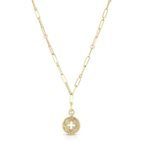 18K YELLOW GOLD VENETIAN PRINCESS 0.08CTTW DIAMOND SMALL MEDALLION NECKLACE