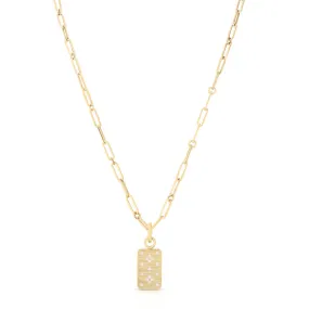 18K YELLOW GOLD VENETIAN PRINCESS DIAMOND DOG TAG ON PAPERCLIP CHAIN