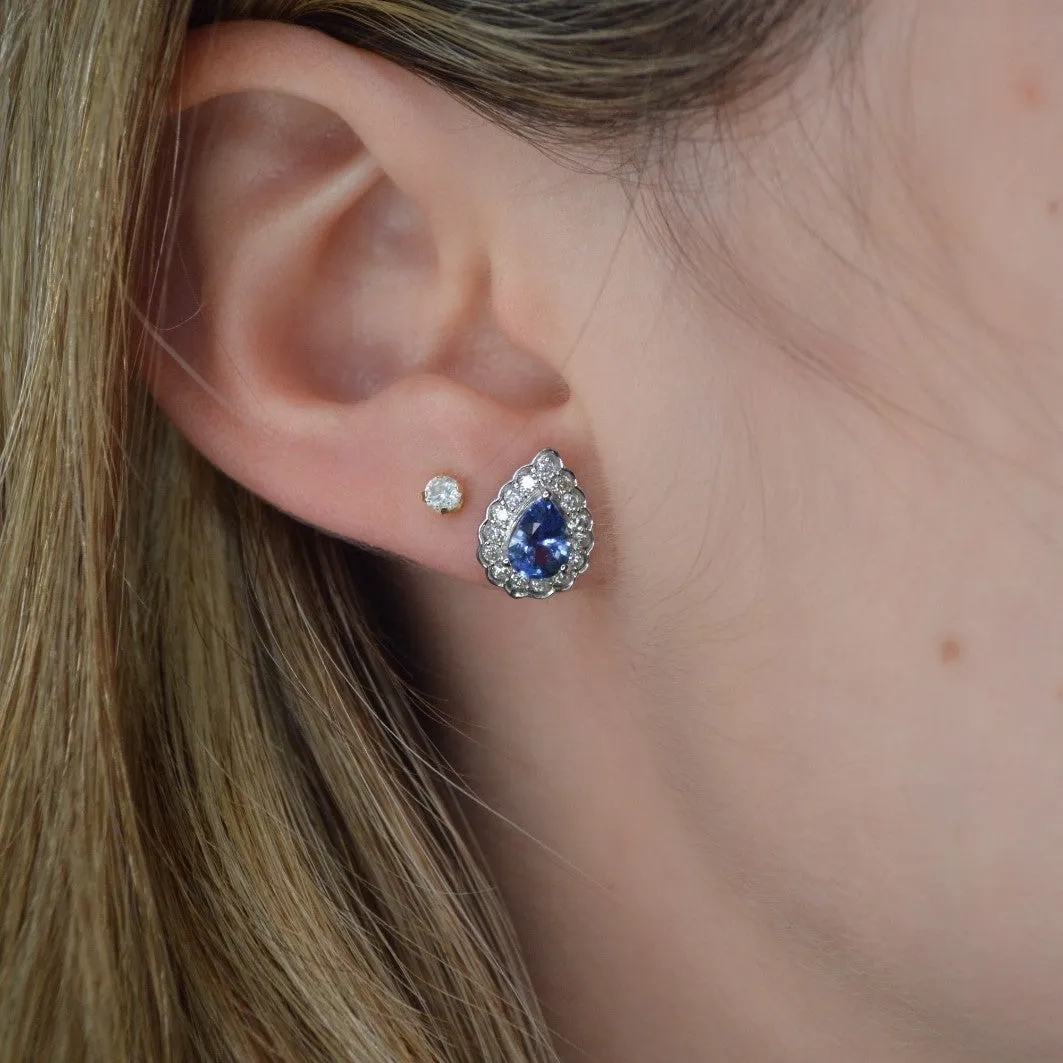 1.98ct Diamond Sapphire 18K Gold Pear Halo Earrings