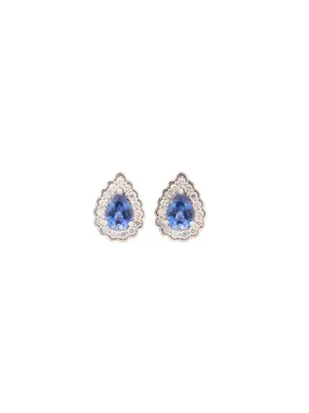 1.98ct Diamond Sapphire 18K Gold Pear Halo Earrings