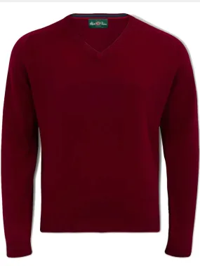 40% OFF ALAN PAINE Streetly Men's V Neck Lambswool Jumper - Bordeaux - Size Large