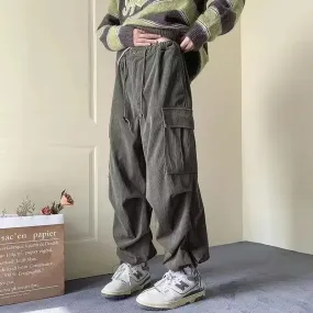 Aidase Corduroy Cargo Pants for Men Streetwear Black Cargo Trousers Male Joggers Hip Hop Green Black Japanese Pocket Korean