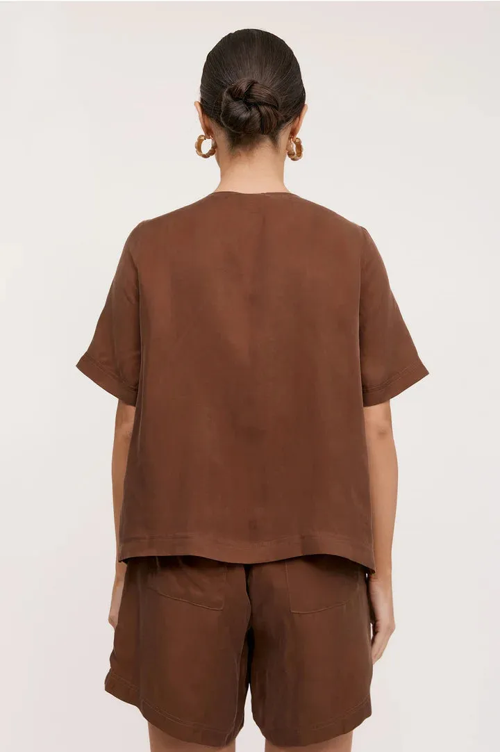 Amaia Cupro V Neck Top Chocolate/Pack
