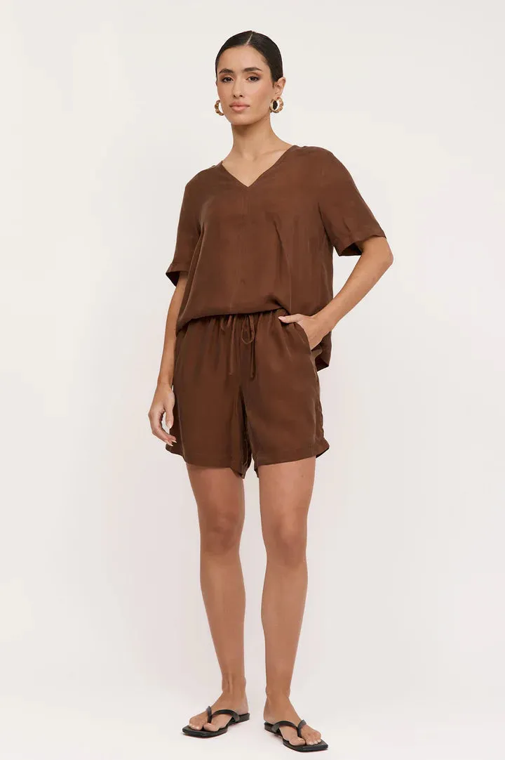 Amaia Cupro V Neck Top Chocolate/Pack