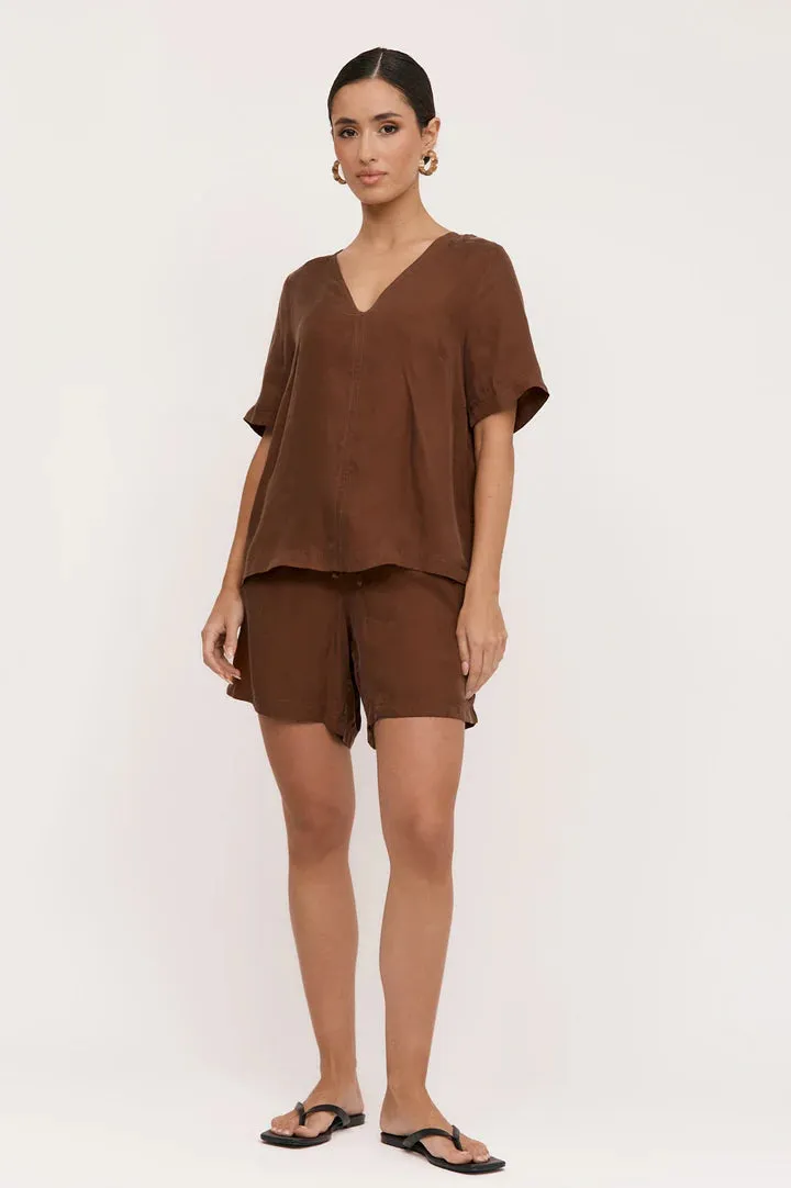Amaia Cupro V Neck Top Chocolate/Pack
