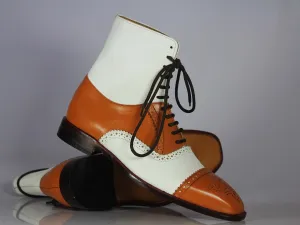 Ankle High Tan & White Cap Toe Leather Boot