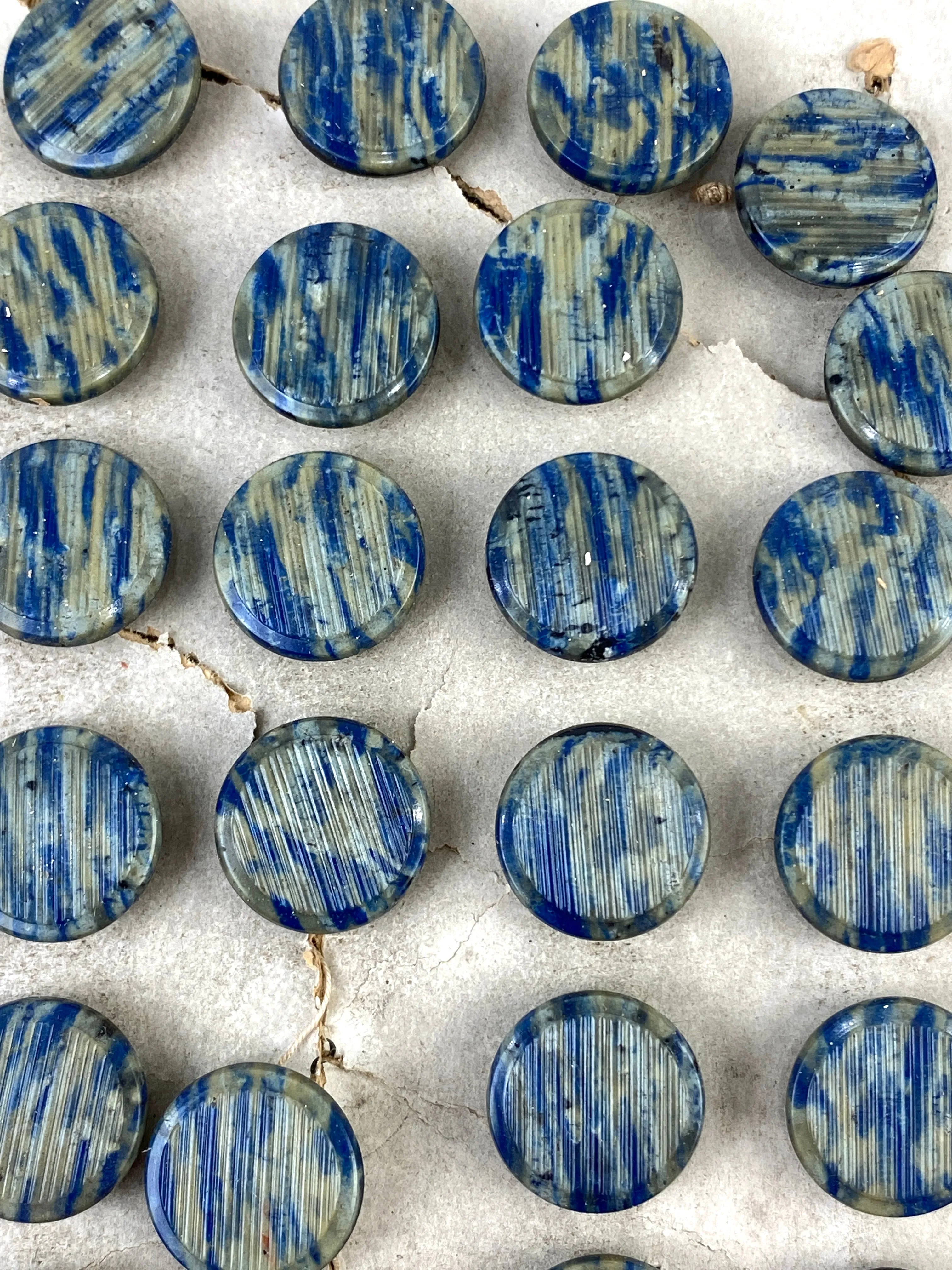 Antique Victorian Blue/Green Vegetable Ivory Shank Buttons x24