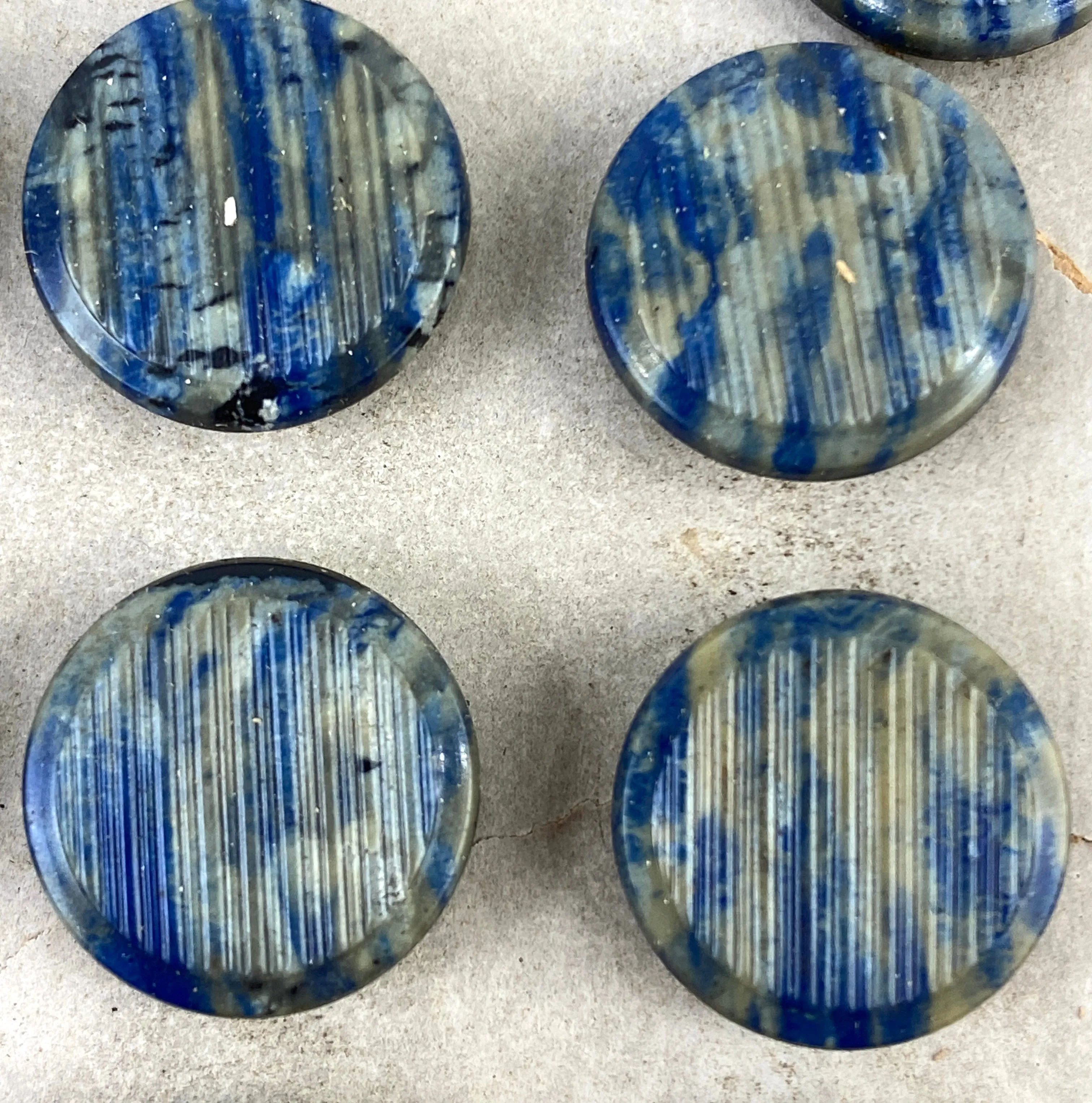 Antique Victorian Blue/Green Vegetable Ivory Shank Buttons x24