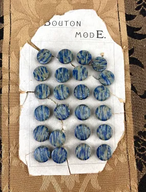 Antique Victorian Blue/Green Vegetable Ivory Shank Buttons x24