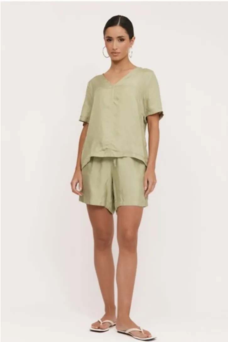 April Cupro Drawstring Short Sage Green