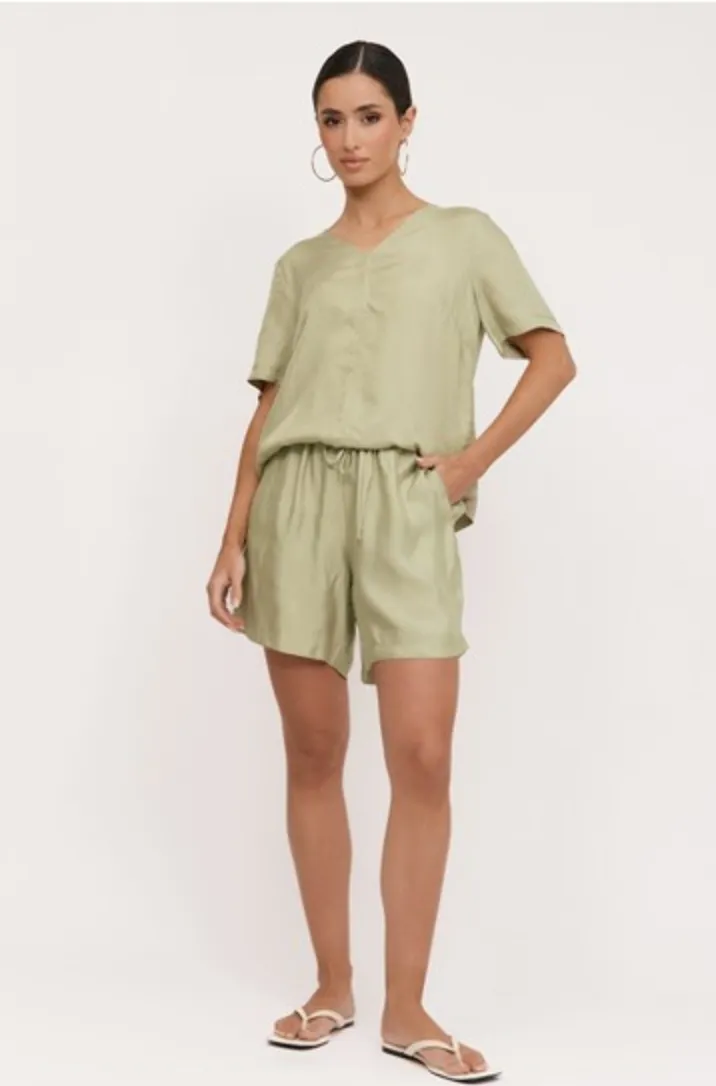 April Cupro Drawstring Short Sage Green