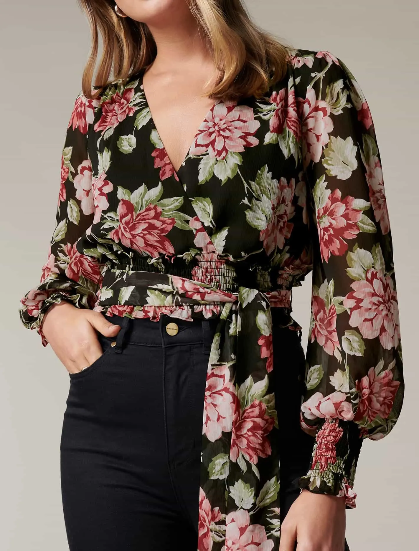 Arianna Shirred Waist Printed Blouse