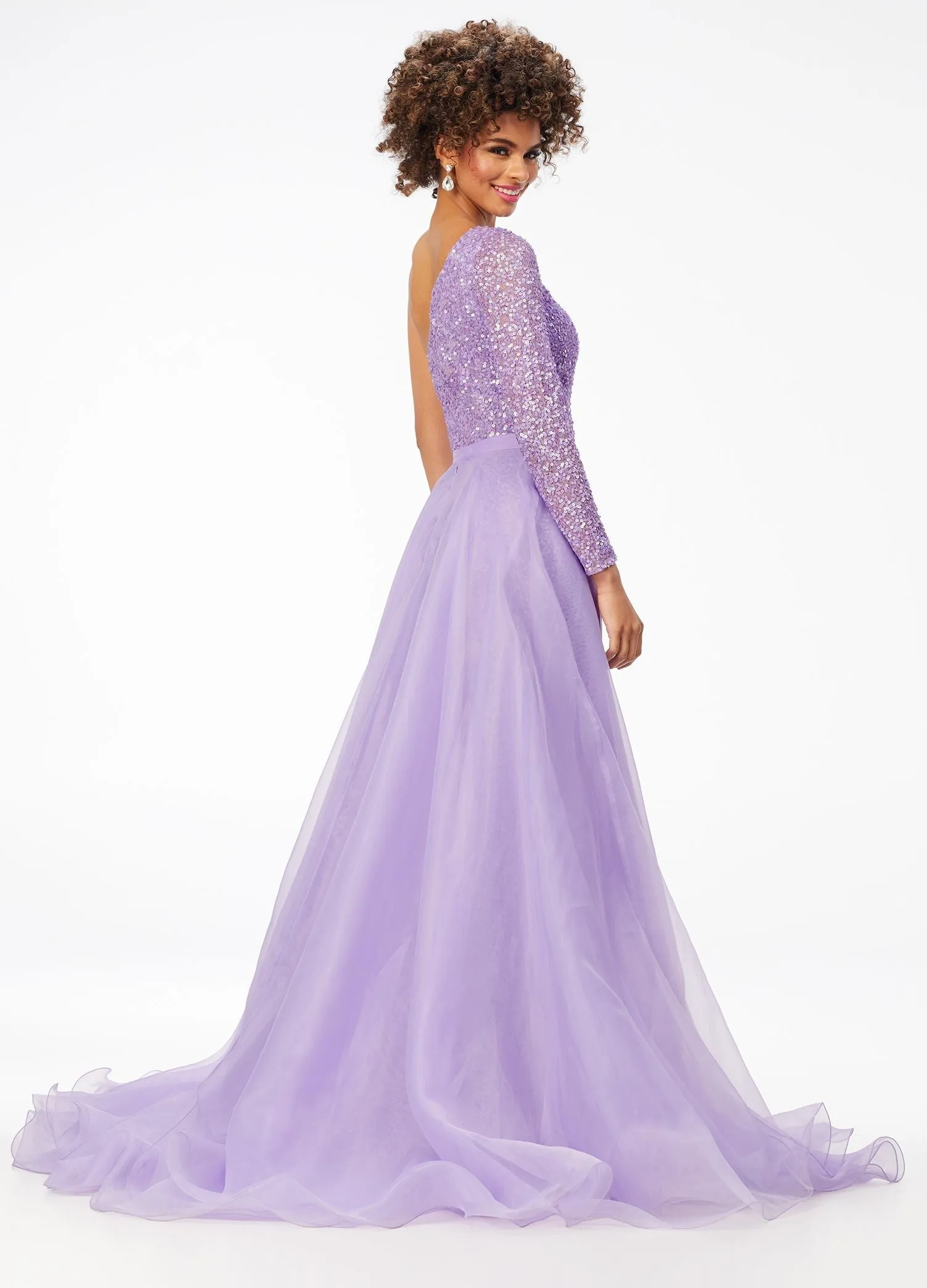 Ashley Lauren 1740 Size 6,10 Ivory Long Organza Pageant Overskirt Wire Hem Layered Train Detachable