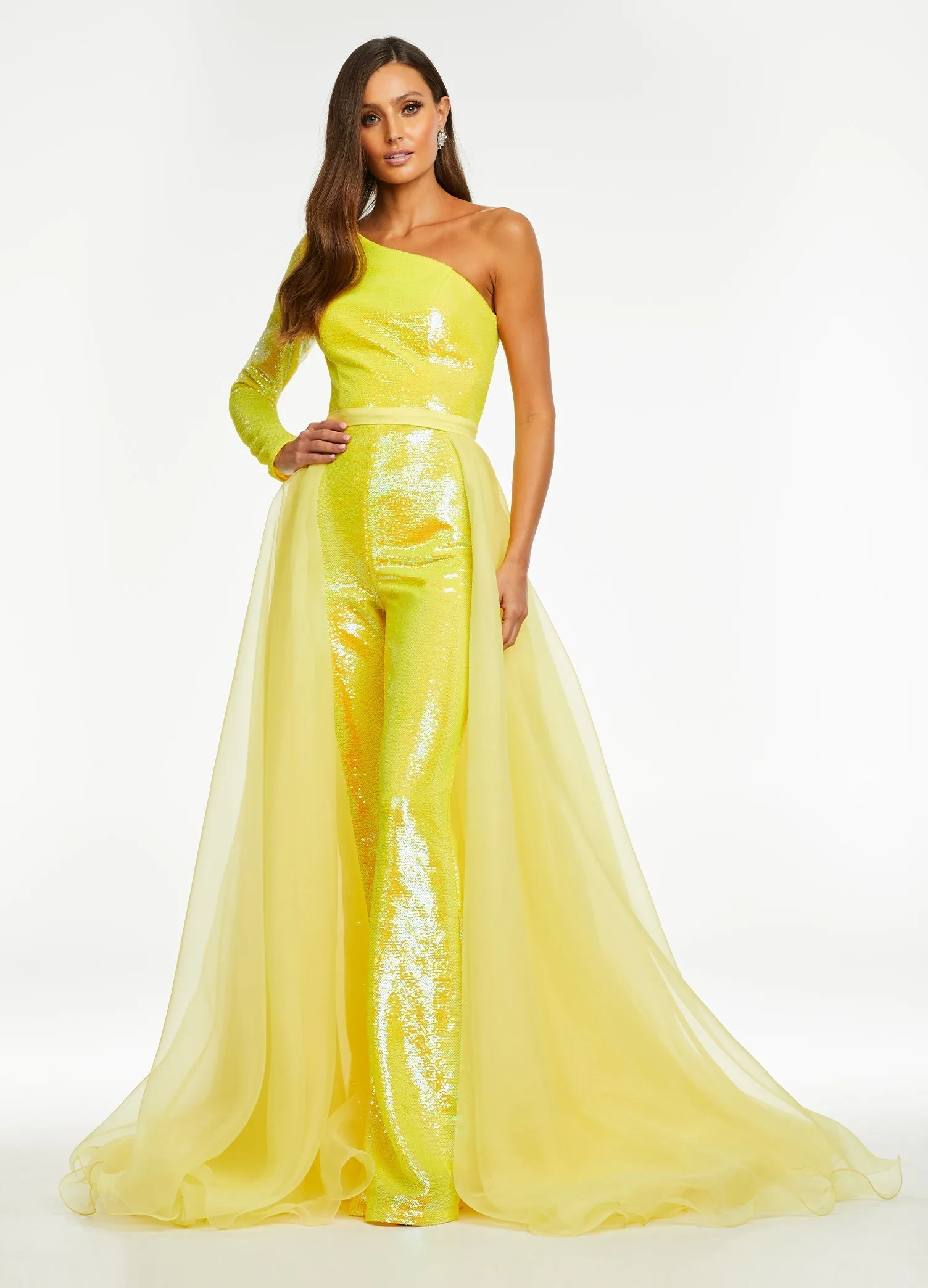 Ashley Lauren 1740 Size 6,10 Ivory Long Organza Pageant Overskirt Wire Hem Layered Train Detachable