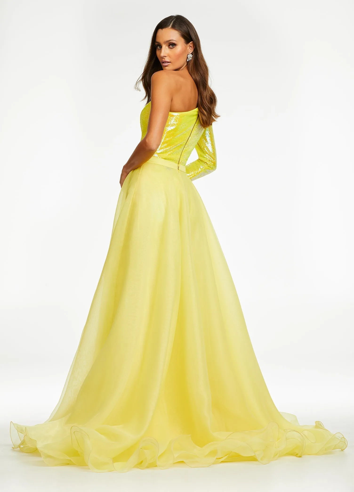 Ashley Lauren 1740 Size 6,10 Ivory Long Organza Pageant Overskirt Wire Hem Layered Train Detachable