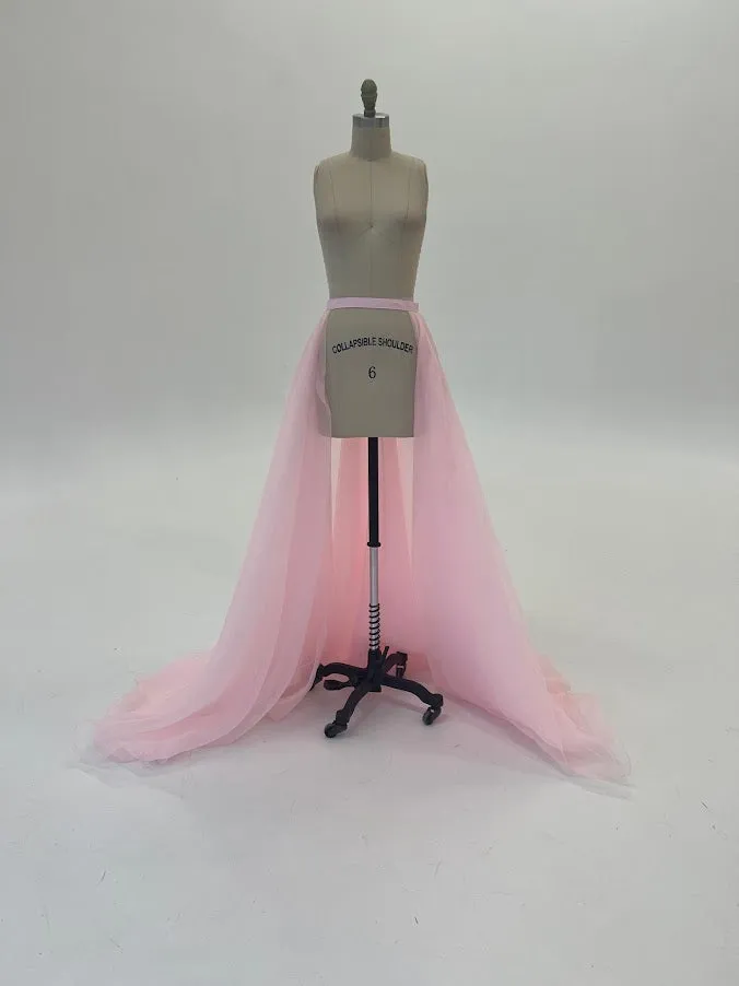 Ashley Lauren 1740 Size 6,10 Ivory Long Organza Pageant Overskirt Wire Hem Layered Train Detachable