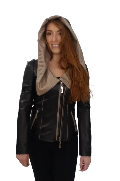 Black & Tan Lambskin Leather Jacket