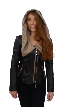 Black & Tan Lambskin Leather Jacket