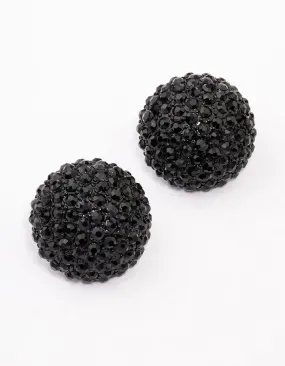 Black Coated Statement Diamante Dome Stud Earrings