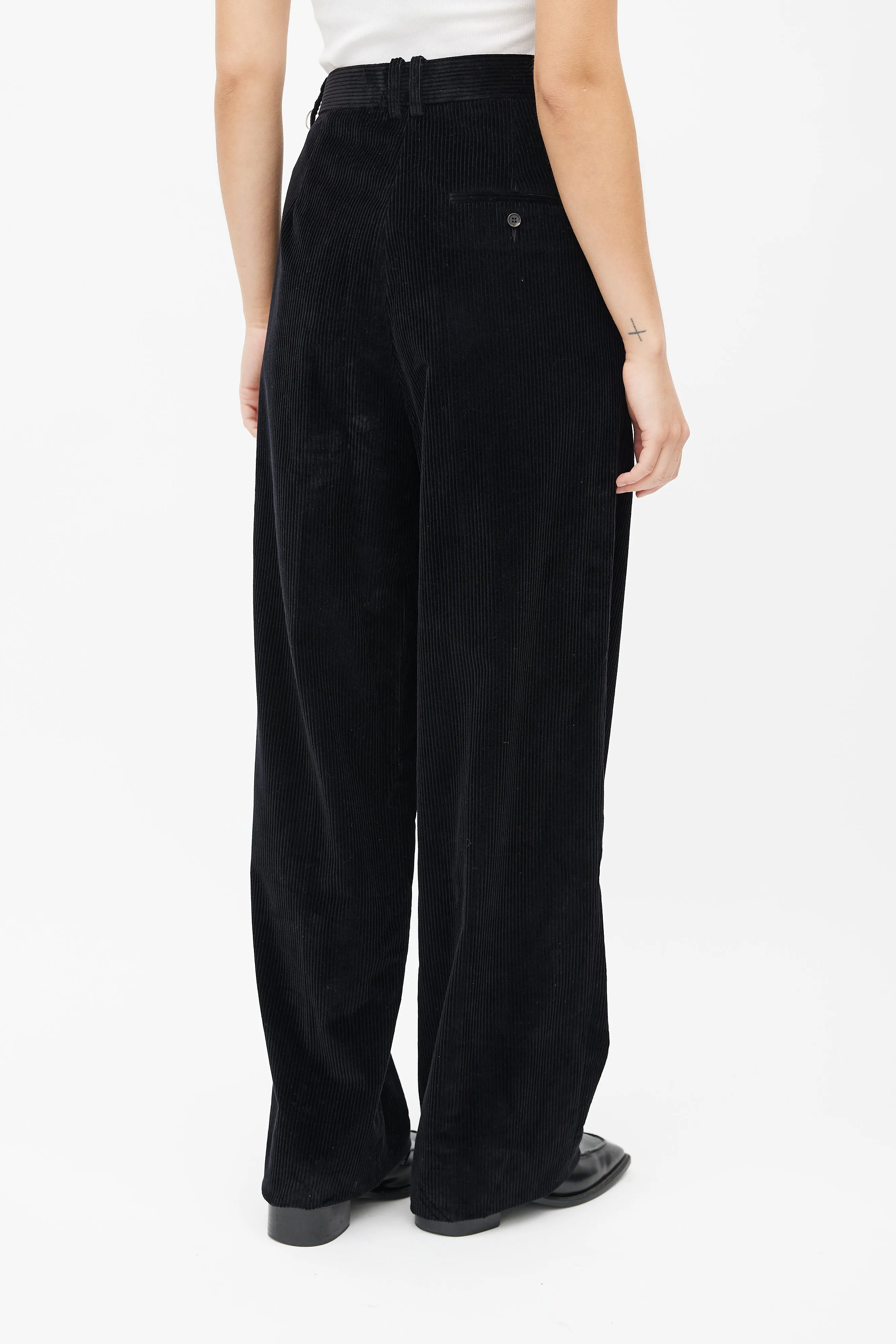 Black Corduroy Pleated Trouser