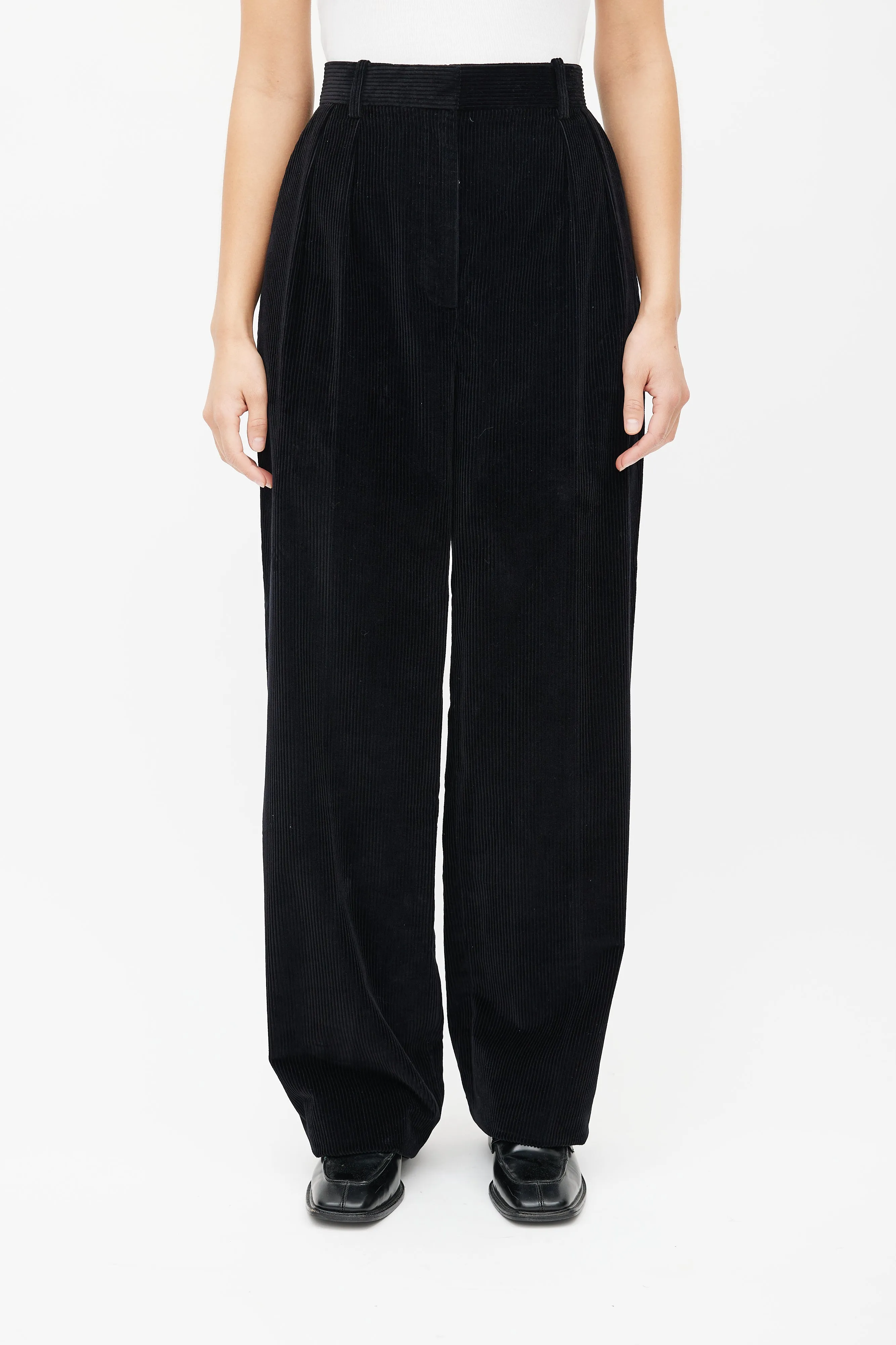 Black Corduroy Pleated Trouser