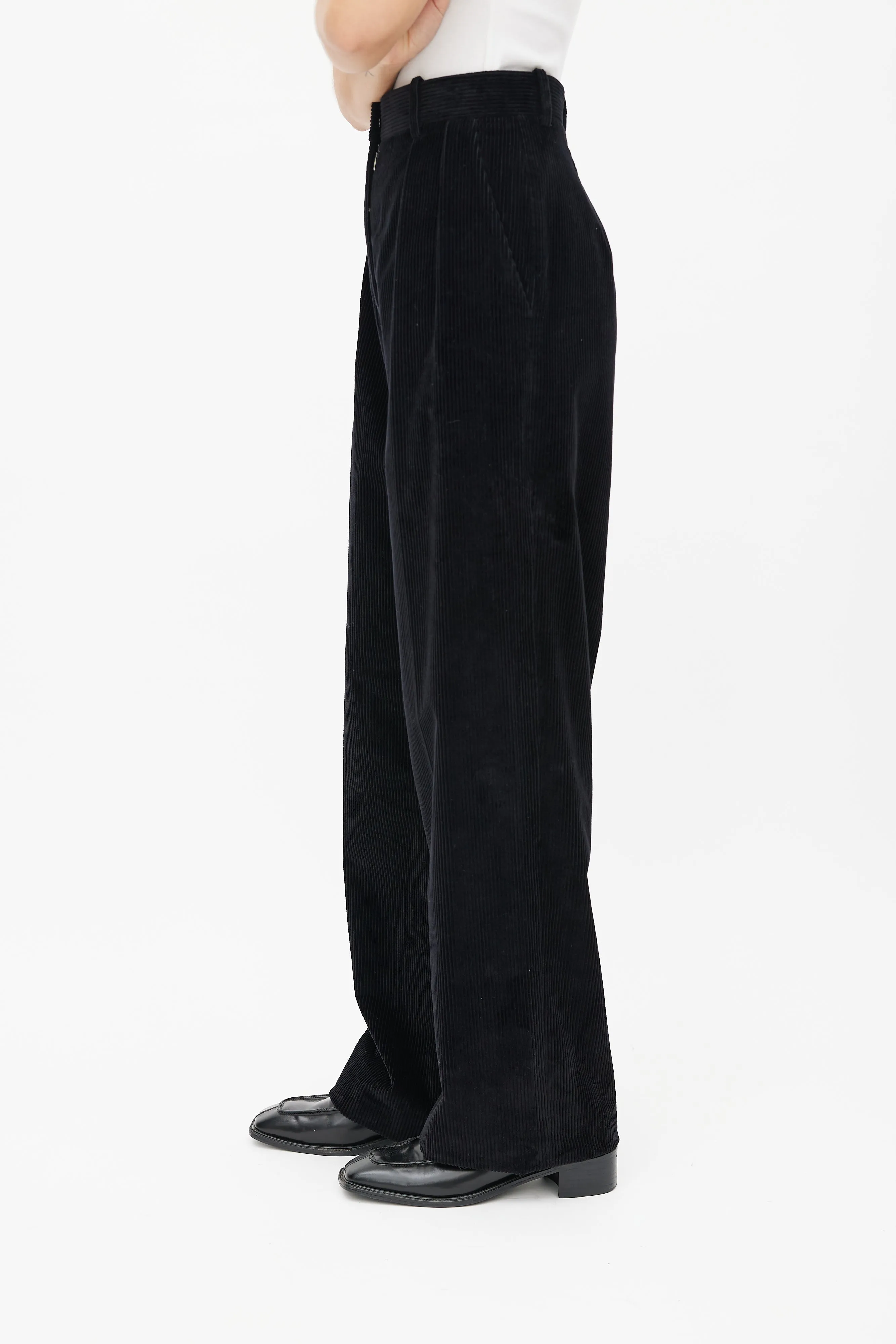 Black Corduroy Pleated Trouser