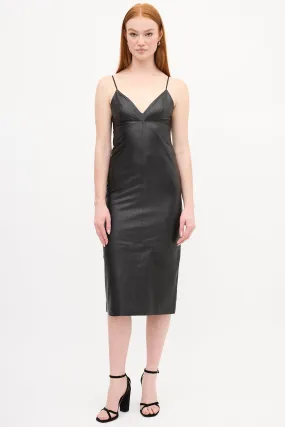 Black Leather Midi Slip Dress