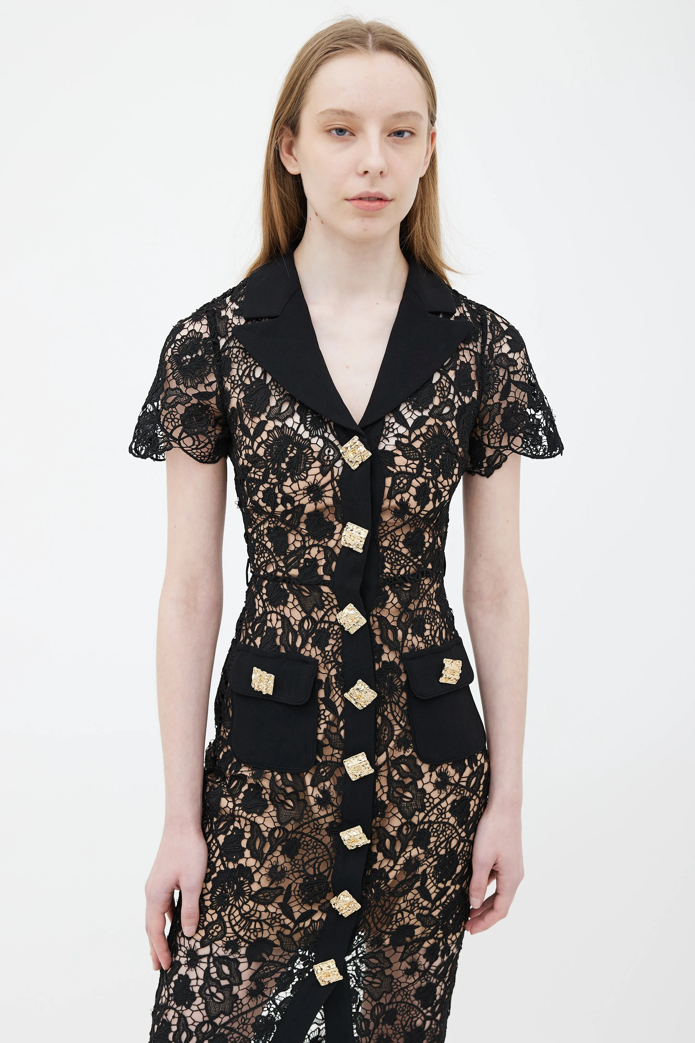 Black Magnolia Lace Midi Dress