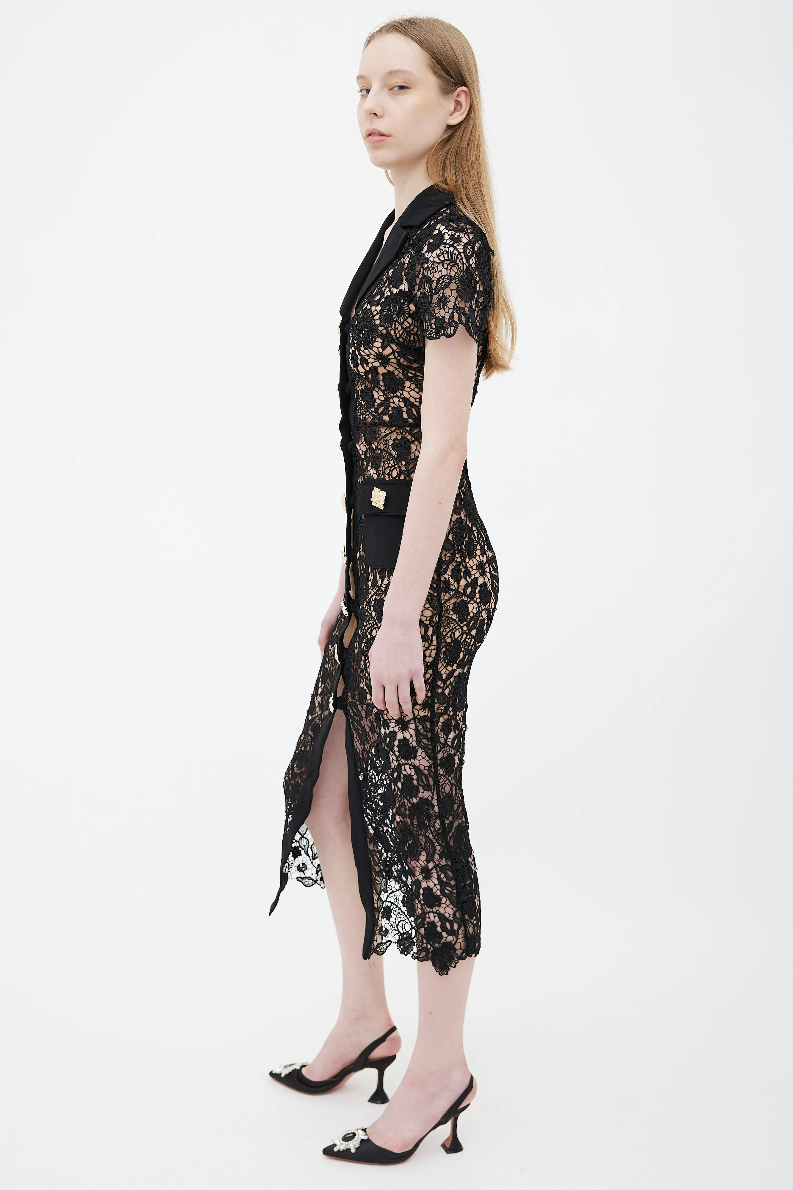 Black Magnolia Lace Midi Dress