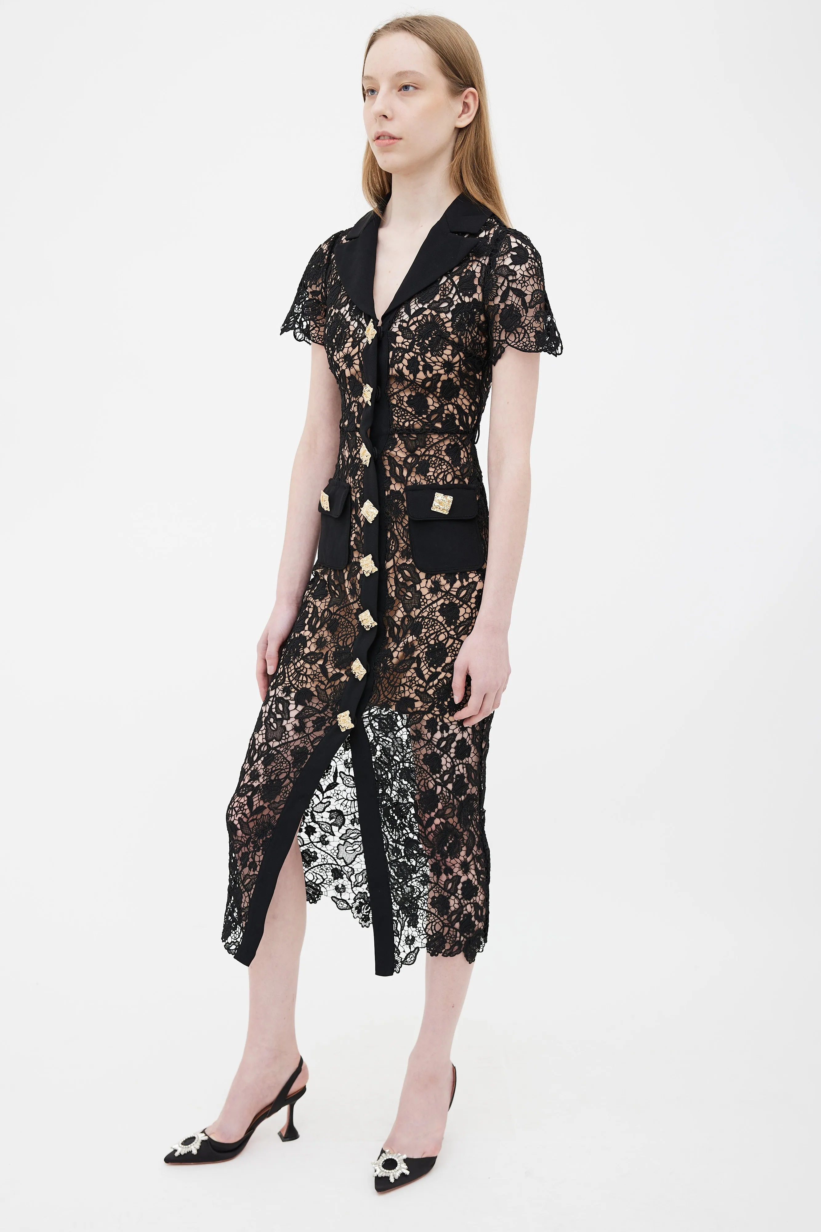 Black Magnolia Lace Midi Dress