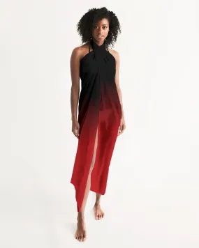 Black Red Ombre Swimsuit Cover Up Women, Tie Dye Gradient Wrap Front Sarong Bikini Bathing Suit Beach Sexy Long Flowy Skirt Dress Coverup