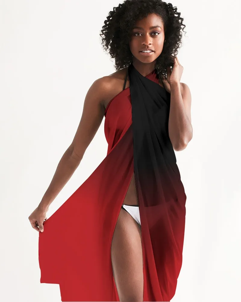 Black Red Ombre Swimsuit Cover Up Women, Tie Dye Gradient Wrap Front Sarong Bikini Bathing Suit Beach Sexy Long Flowy Skirt Dress Coverup