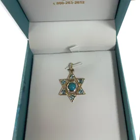 Blue Turquoise and Topaz Star of David Pendant