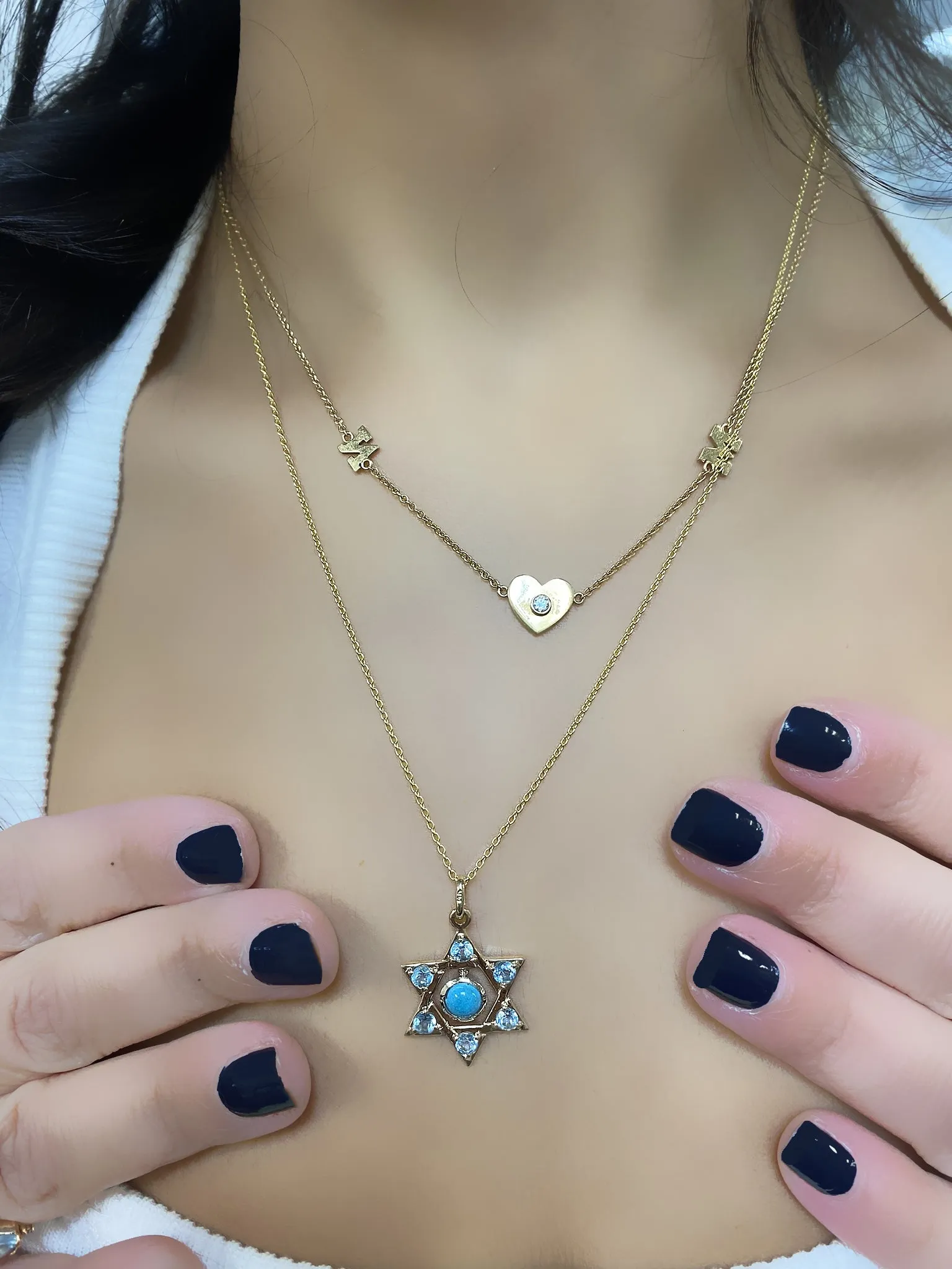 Blue Turquoise and Topaz Star of David Pendant