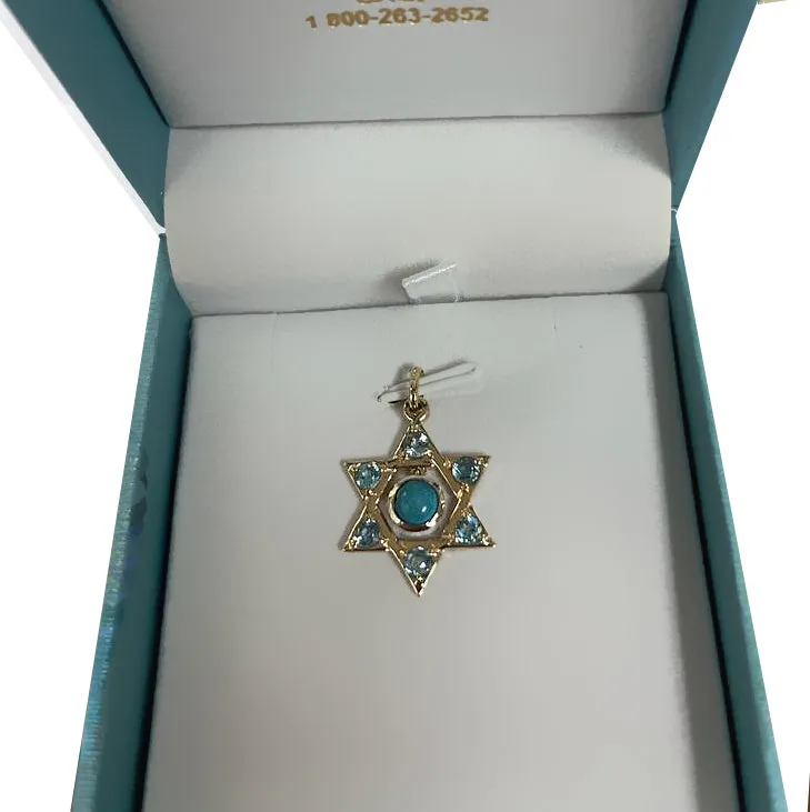 Blue Turquoise and Topaz Star of David Pendant