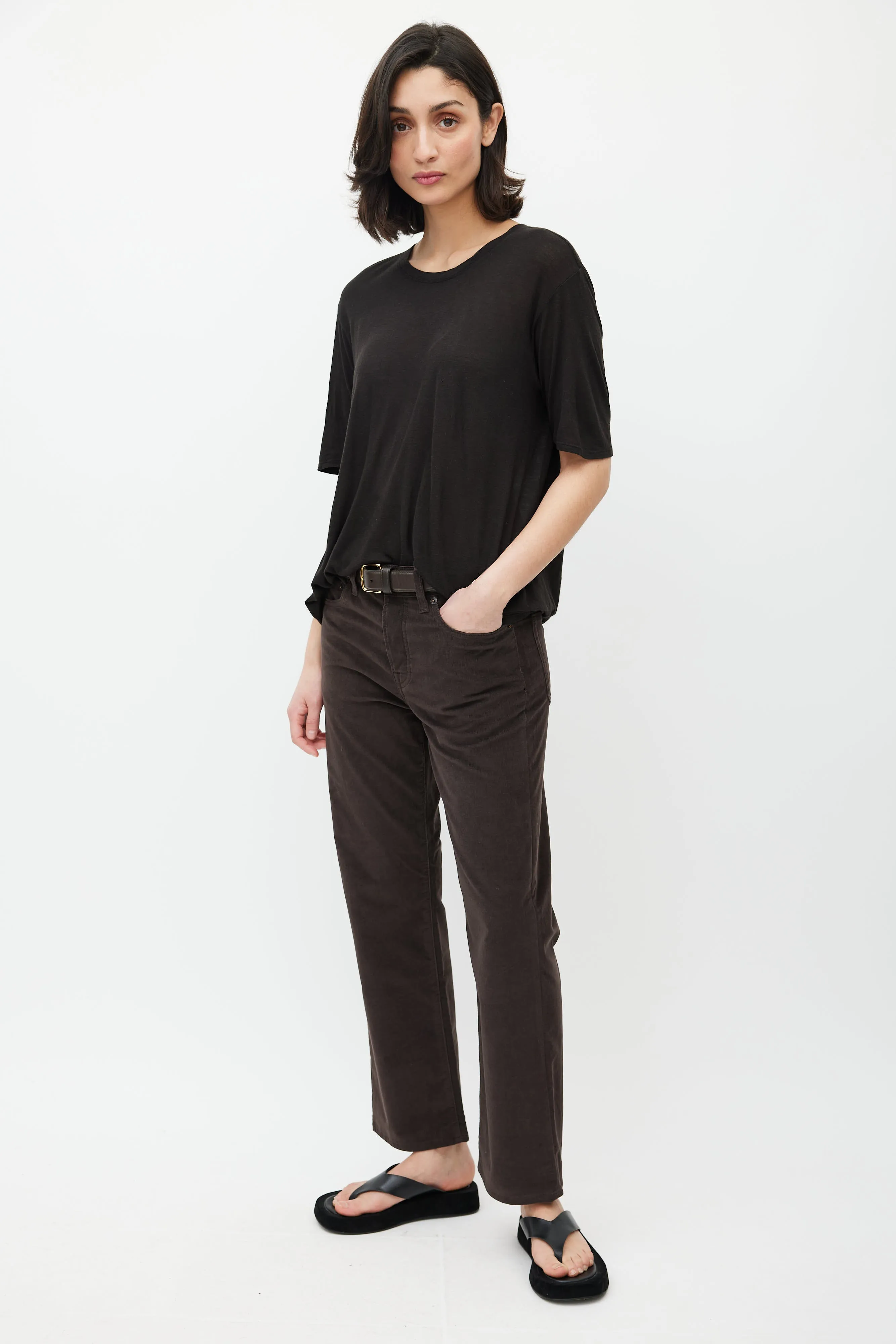 Brown Corduroy Straight Leg Trouser