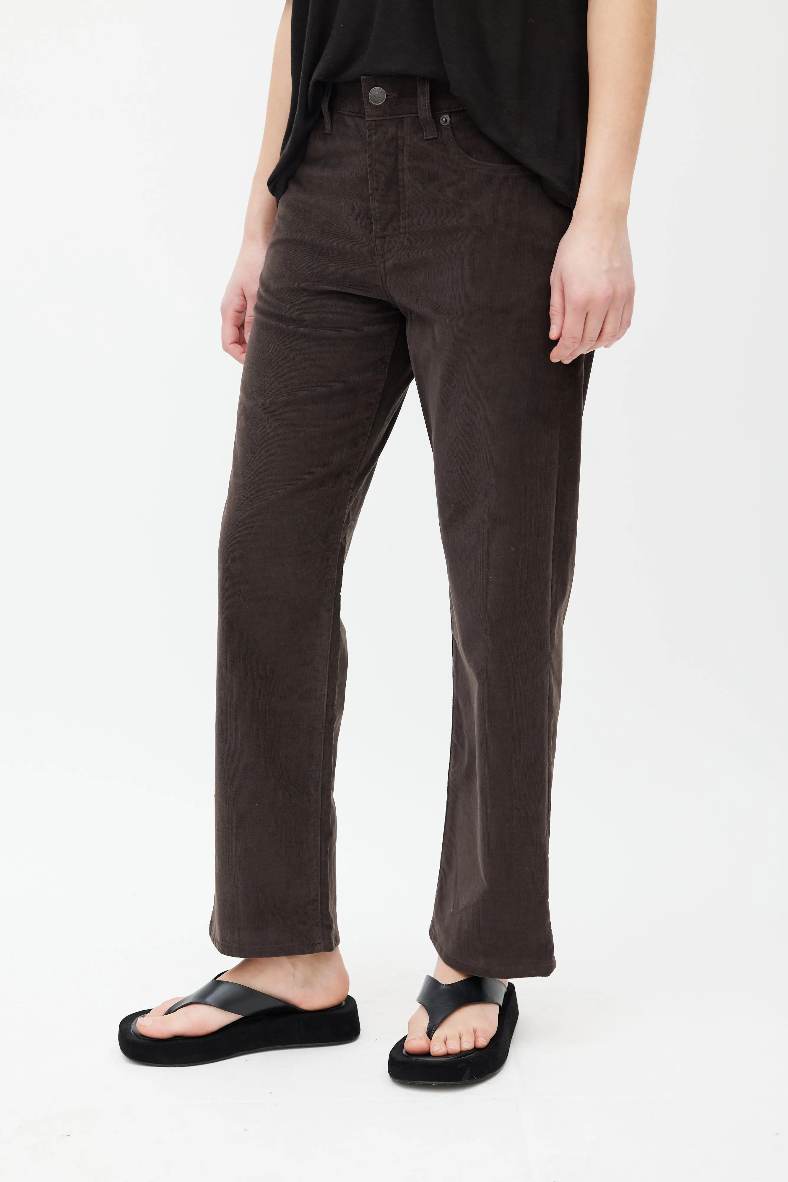 Brown Corduroy Straight Leg Trouser