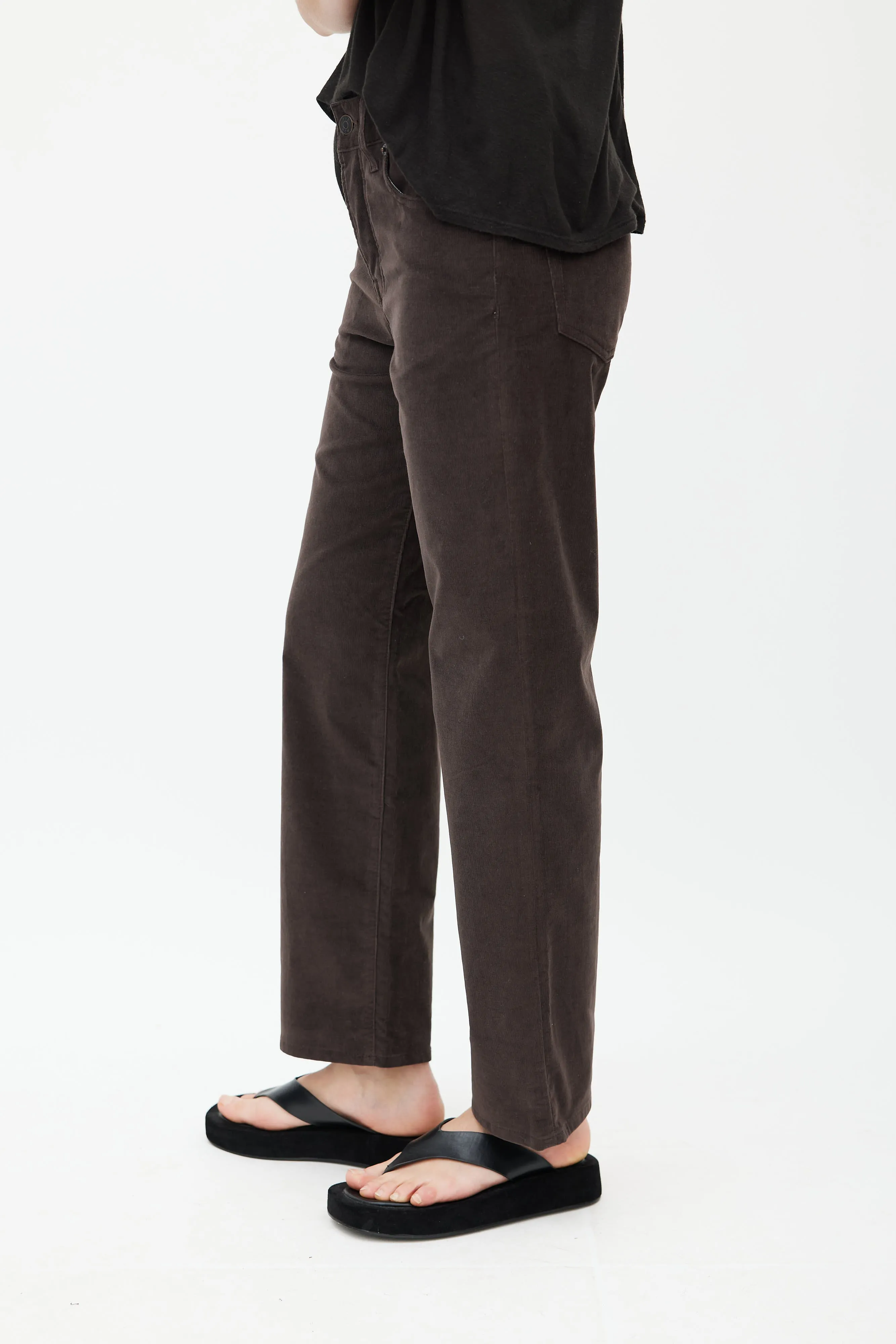Brown Corduroy Straight Leg Trouser