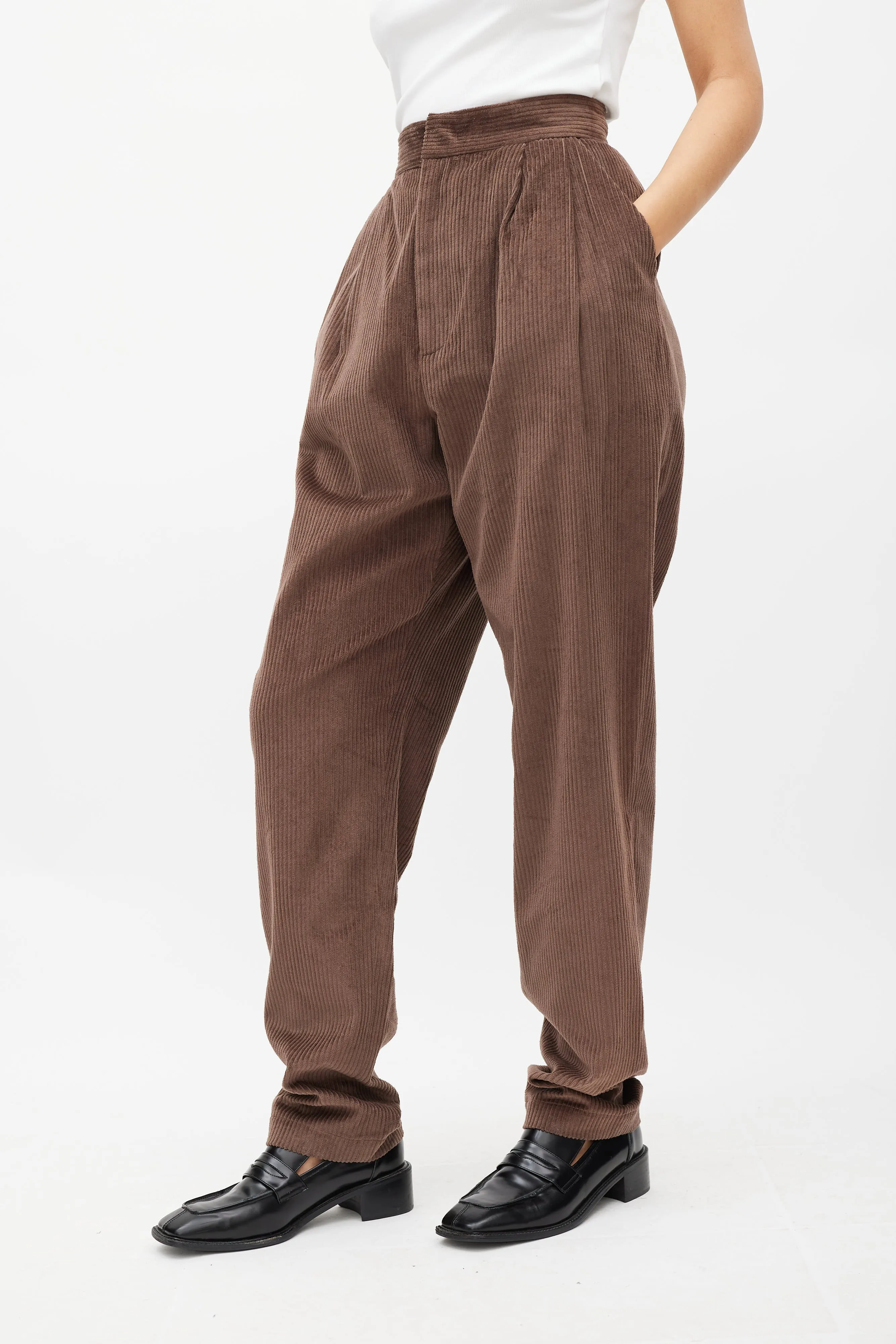 Brown Corduroy Wale Straight Leg Trouser