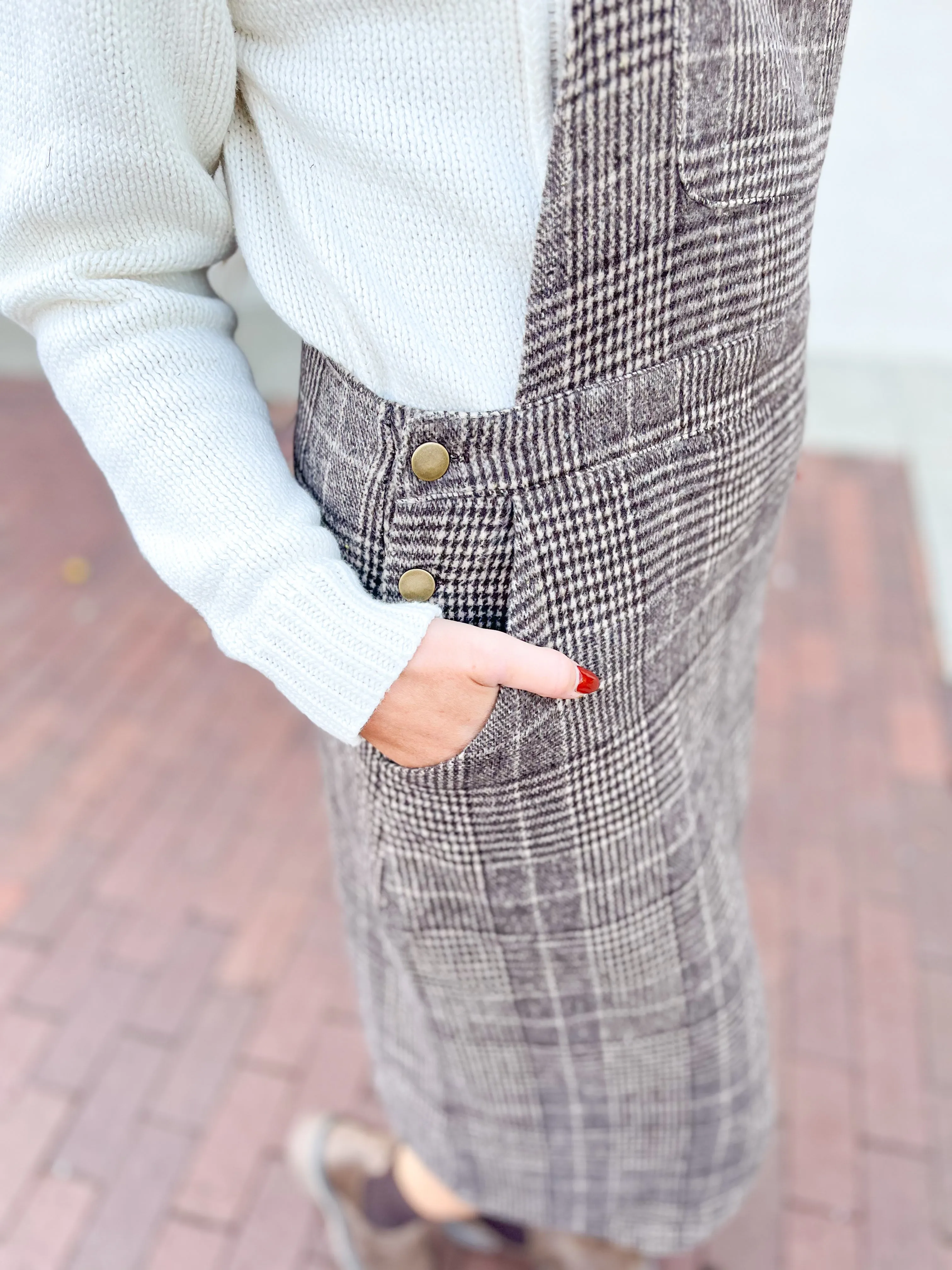 Brown Plaid Overall Dress